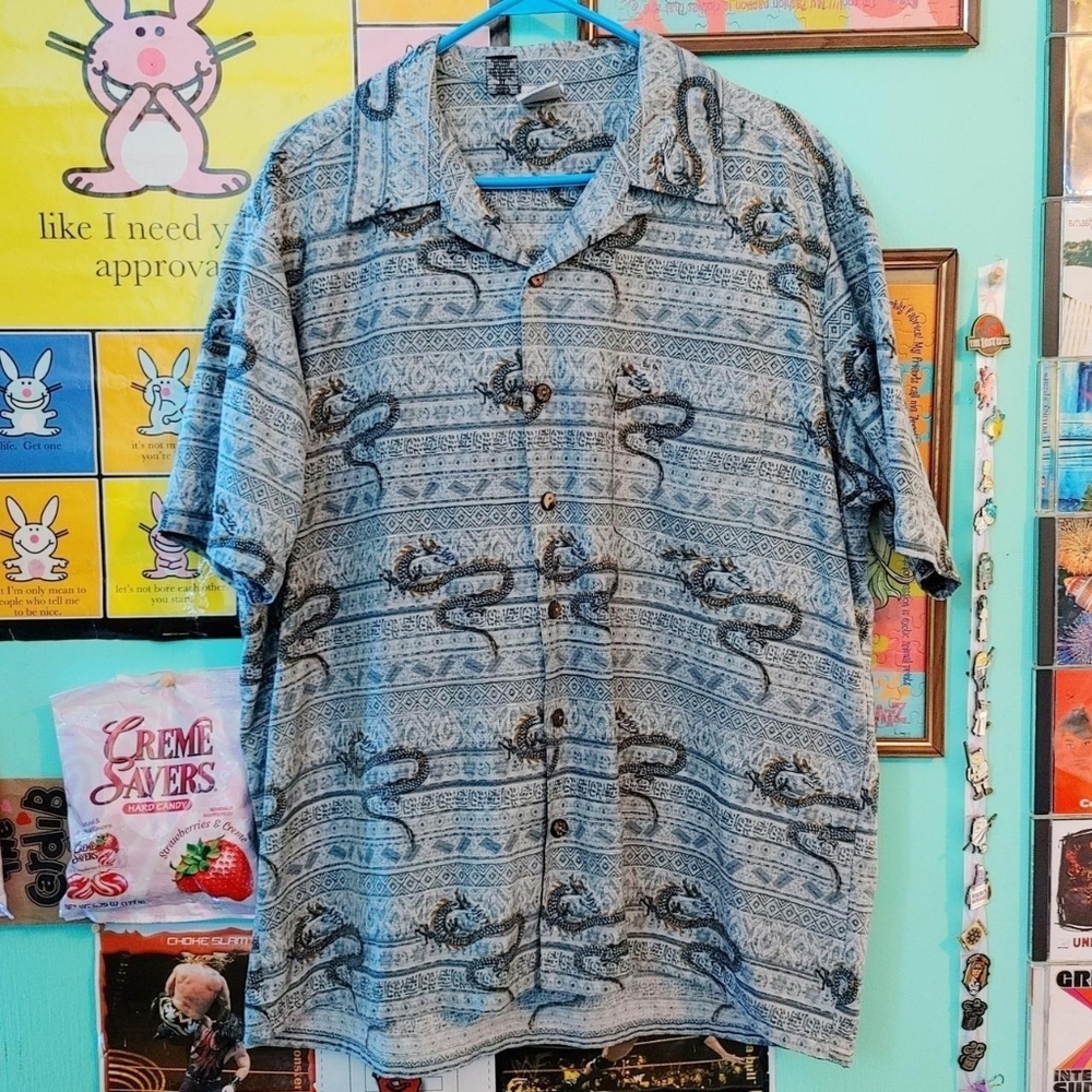 Vintage Kennington LTD California Dragon Button Down Blouse Mens XL 90s Grunge